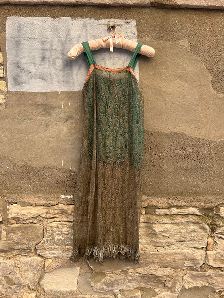 Vintage 1920's Metallic Flapper Dress with Beadwork