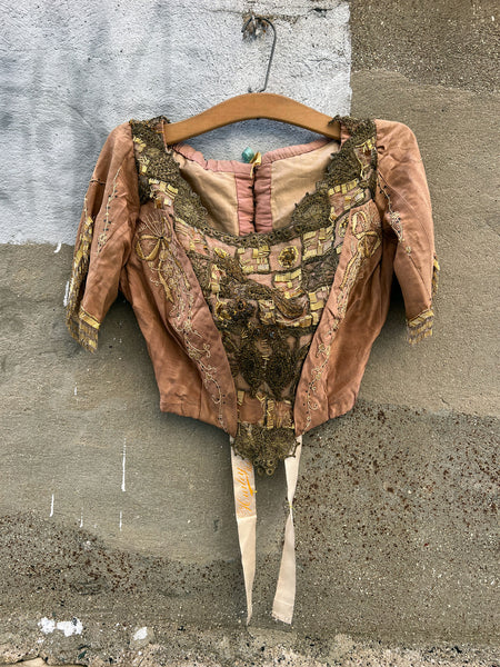 Antique Victorian Era Bodice with Beadwork and Embroidered Ribbons