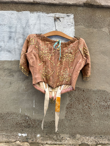 Antique Victorian Era Bodice with Beadwork and Embroidered Ribbons