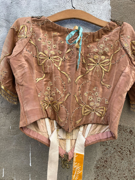 Antique Victorian Era Bodice with Beadwork and Embroidered Ribbons