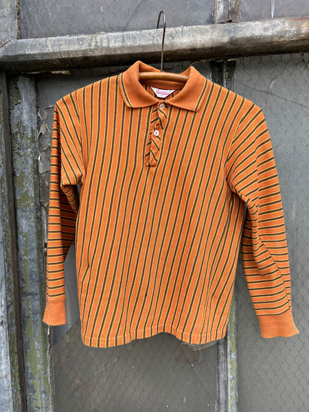 Vintage 1960's Orange Striped Long Sleeve Polo Shirt