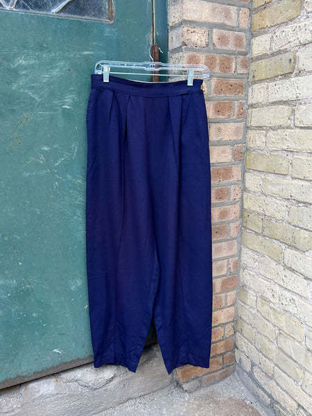 Vintage 1940's Rayon Side Zip Navy Blue Pants