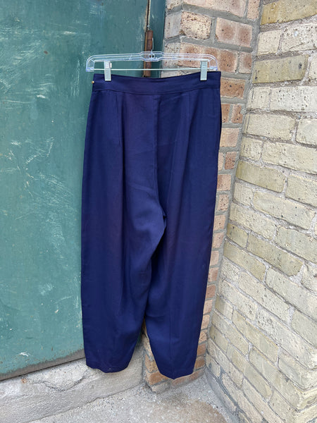 Vintage 1940's Rayon Side Zip Navy Blue Pants