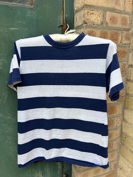 Vintage 1960's Wide Striped Navy Blue and White T-Shirt