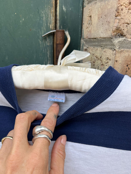 Vintage 1960's Wide Striped Navy Blue and White T-Shirt