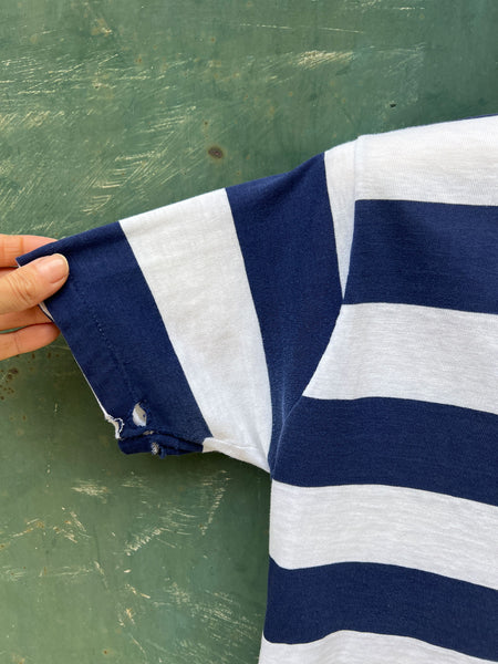 Vintage 1960's Wide Striped Navy Blue and White T-Shirt