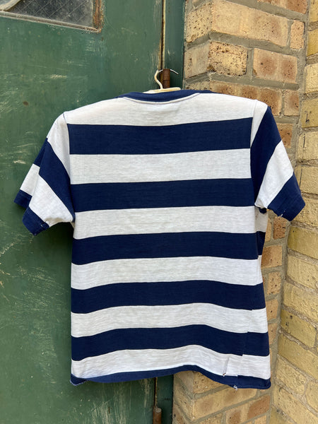 Vintage 1960's Wide Striped Navy Blue and White T-Shirt