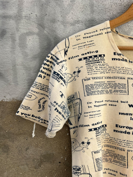Vintage 1970's Newspaper Print T-Shirt