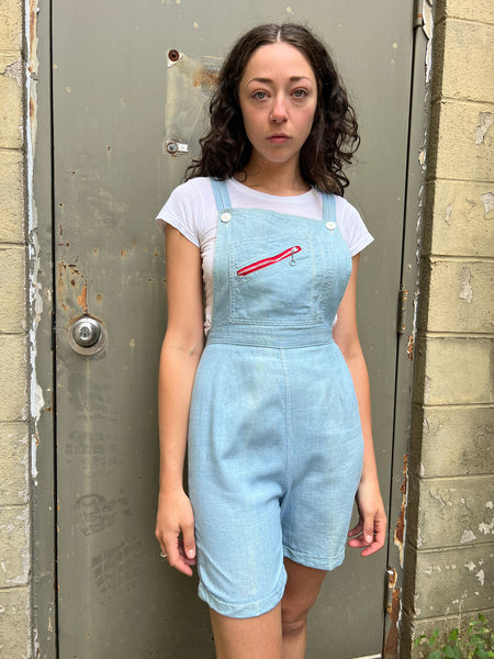 Vintage 1940's Chambray Zippered Overalls