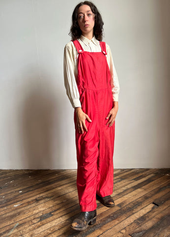 Vintage 1930's Red Combed Cotton Women's Overalls 30's Sportswear Beach PJS