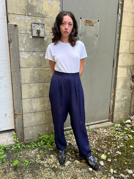 Vintage 1940's Rayon Side Zip Navy Blue Pants