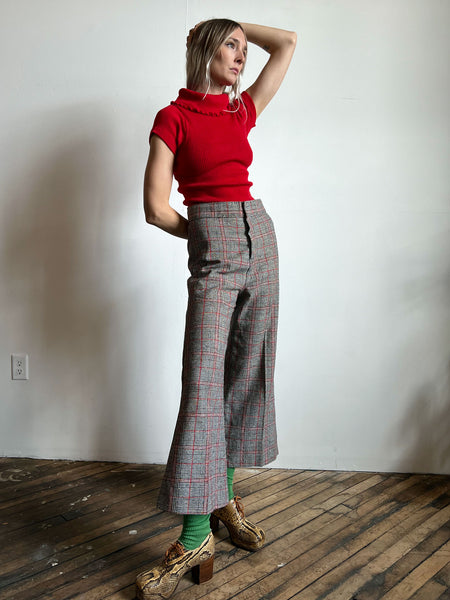 Vintage 1960's 1970's Checkered Pants, High Waist/ Wide Leg, 60's 70's Retro