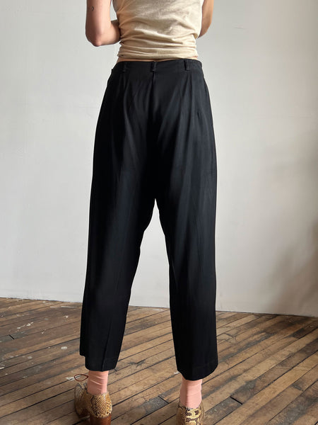 Vintage 1940's Black Rayon Side Zip Pants, 40's Women's