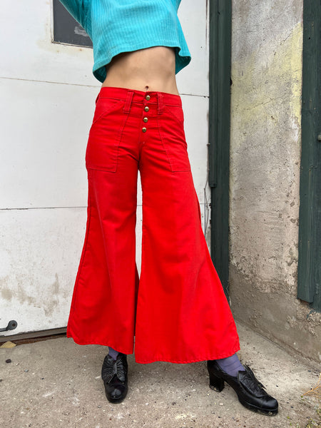 Vintage 1960's - 70's Bright Red Elephant Bell Bottoms