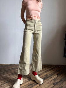 Vintage 1960's - Early 1970's Khaki Jeans with Braided Waist Band, Cotton, 70's Women's