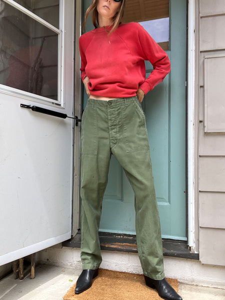 Vintage 1960's Green Army Pants Polished Cotton