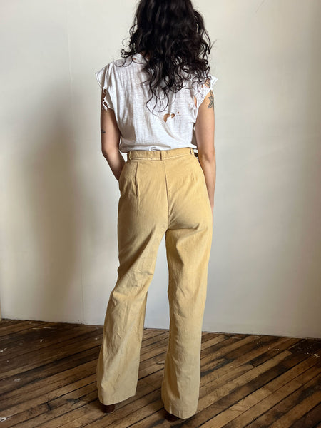 Vintage 1970's Women's High Waist Cream Colored Corduroy Pants, 70's