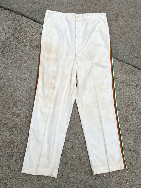 Vintage 1940's - 1950's White Button Fly Pants with Striped Sides, 40's - 50's Menswear