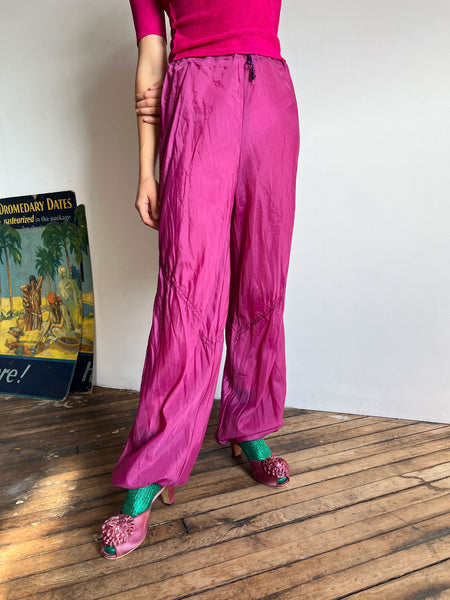 Vintage 1970's 1980's Magenta Wind Breaker Pants UCW Brand NYLON