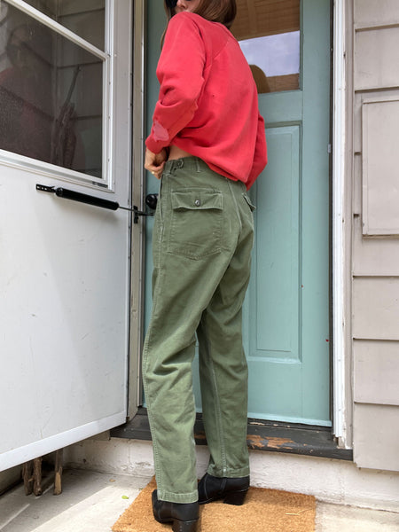 Vintage 1960's Green Army Pants Polished Cotton