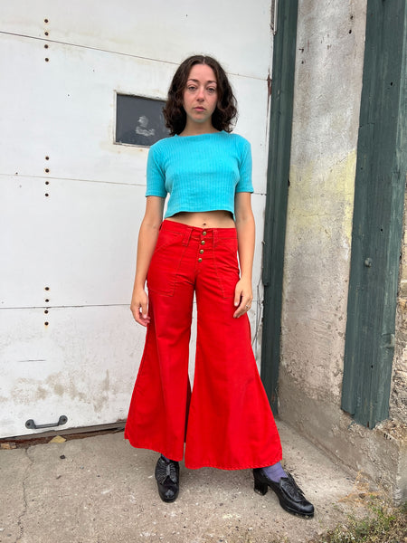 Vintage 1960's - 70's Bright Red Elephant Bell Bottoms