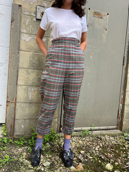 Vintage 1950's Cotton Plaid Side Zip Pants