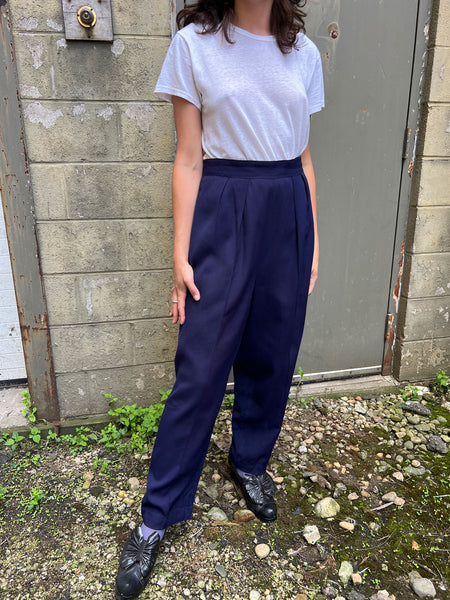 Vintage 1940's Rayon Side Zip Navy Blue Pants