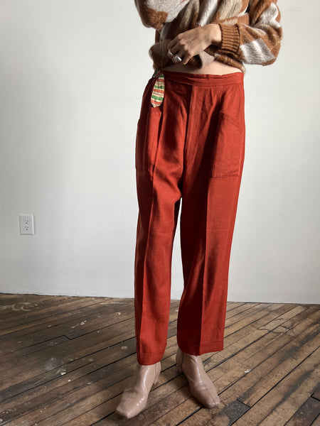 Vintage 1930's - Early 1940's Rust Colored Pure Irish Linen Pants