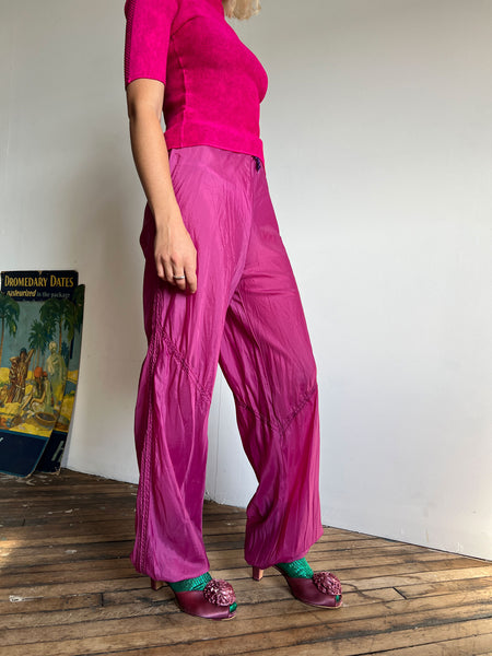 Vintage 1970's 1980's Magenta Wind Breaker Pants UCW Brand NYLON