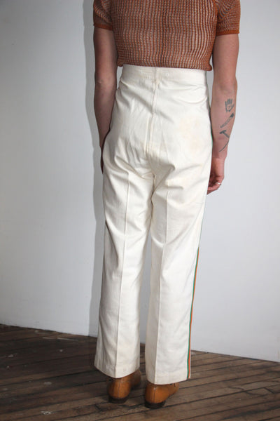 Vintage 1940's - 1950's White Button Fly Pants with Striped Sides, 40's - 50's Menswear