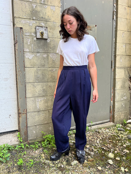 Vintage 1940's Rayon Side Zip Navy Blue Pants