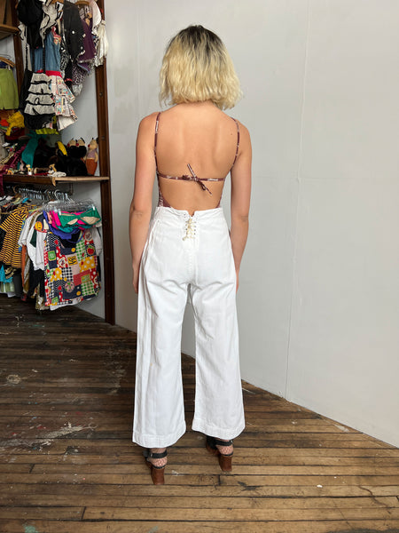 Vintage 1940's White Lace Back Sailor Pants, Cotton