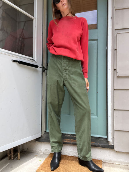 Vintage 1960's Green Army Pants Polished Cotton