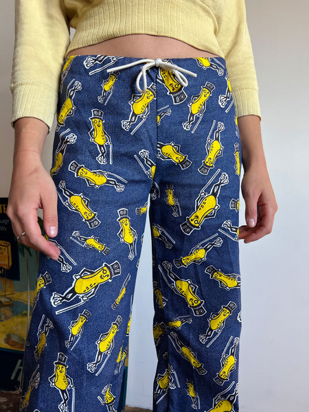 Vintage 1970's Novelty Print Pants, Mr. Peanut, 70's