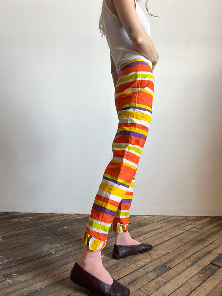 Vintage 1960's Striped Slim Cut Pants, Women's 60's Handmade, Retro