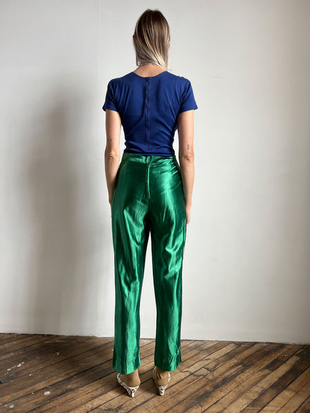 Vintage 1950's 1960's Bright Green Shiny Pants