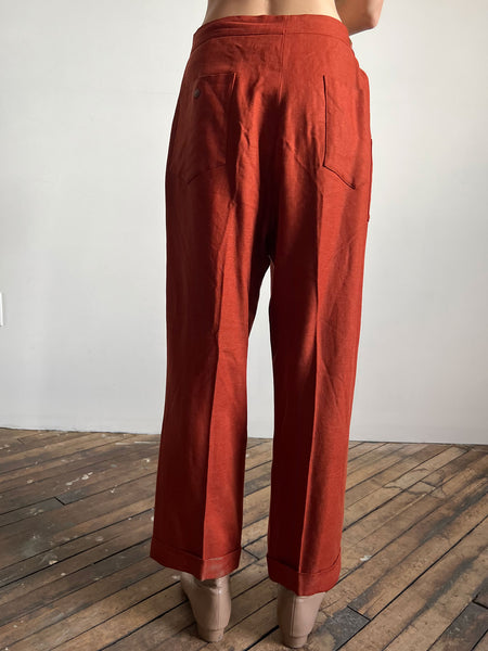 Vintage 1930's - Early 1940's Rust Colored Pure Irish Linen Pants
