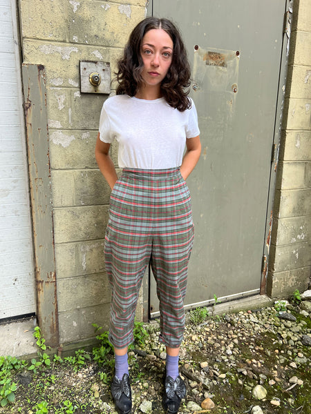 Vintage 1950's Cotton Plaid Side Zip Pants