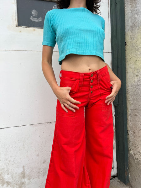 Vintage 1960's - 70's Bright Red Elephant Bell Bottoms