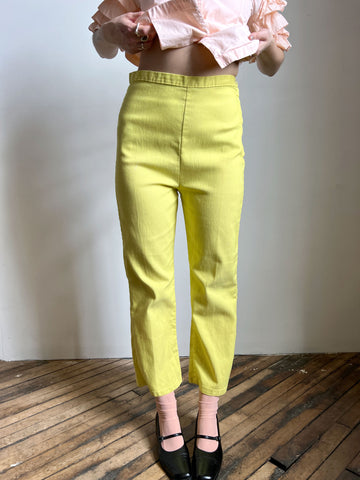 Vintage 1950's - 60's Yellow Side Zip Pants, Women's 50's 60's