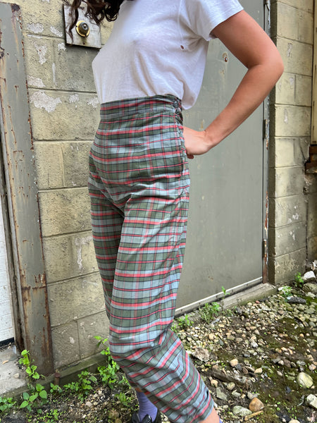 Vintage 1950's Cotton Plaid Side Zip Pants
