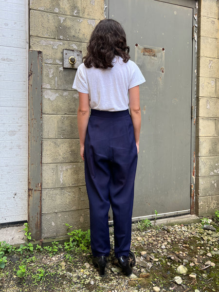 Vintage 1940's Rayon Side Zip Navy Blue Pants