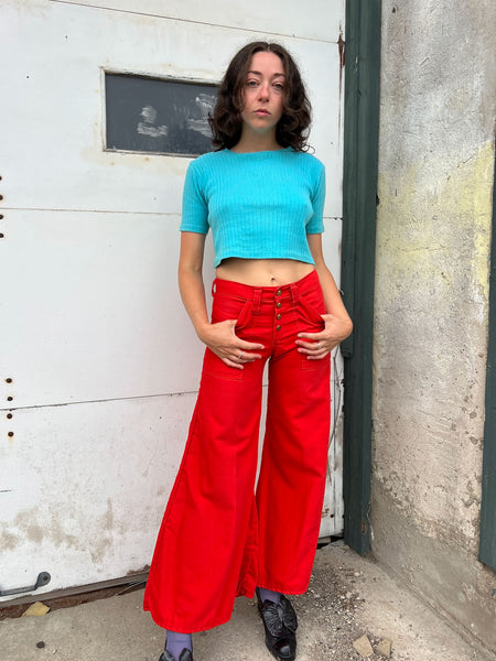 Vintage 1960's - 70's Bright Red Elephant Bell Bottoms