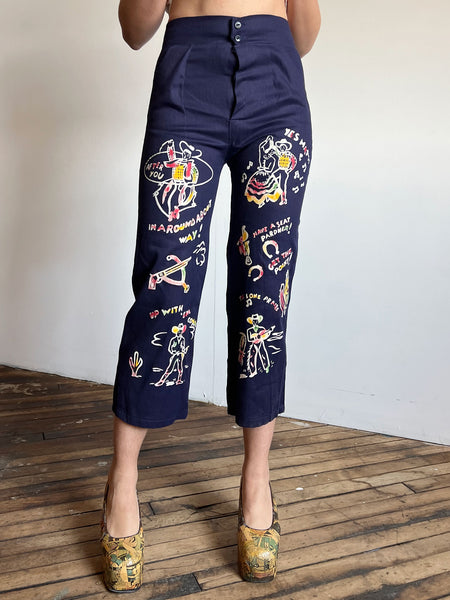 Vintage 1940's Novelty Print Pants, Western