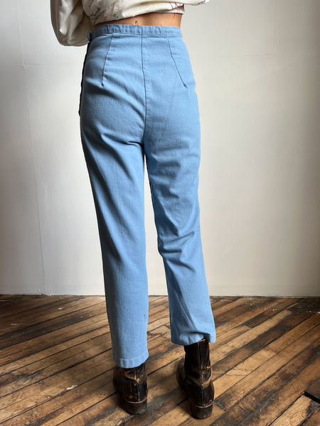 Vintage 1950's Light Blue Stretchy Side Zip Pants