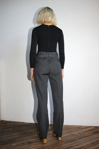 Early Vintage 1920's Pin Striped Grey Wool Pants, Buckle Back