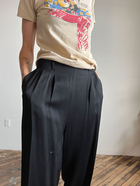 Vintage 1940's Black Rayon Side Zip Pants, 40's Women's