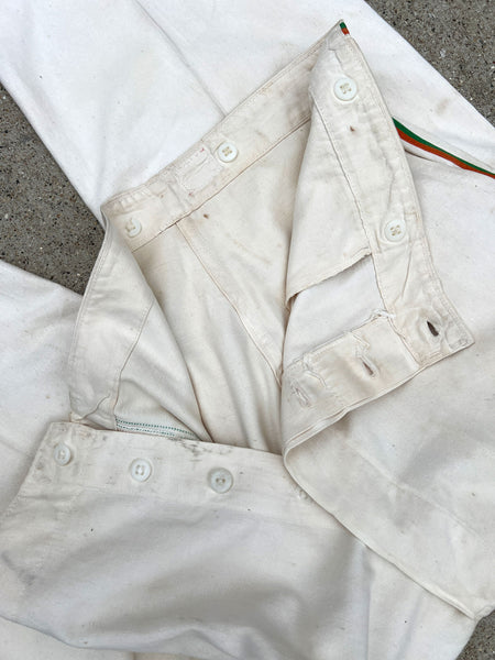 Vintage 1940's - 1950's White Button Fly Pants with Striped Sides, 40's - 50's Menswear