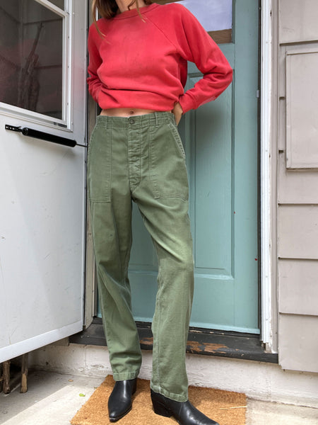 Vintage 1960's Green Army Pants Polished Cotton