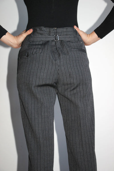 Early Vintage 1920's Pin Striped Grey Wool Pants, Buckle Back